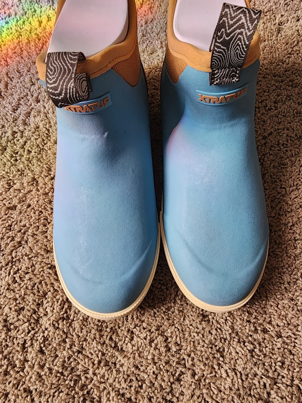 Xtratuf Fleece Lined Blue Waterproof Rain & Snow Ankle Boots with Tan Trim